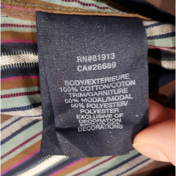 Robert Graham Button down Shirt XL Flip Cuff Aztec Brown Blue Stripe - Picture 9 of 13